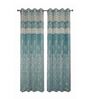 Aqua Polyester Floral 7Ft Light Filtering Eyelet Door Curtains 2Pcs