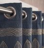 Blue Polyester Floral 7Ft Light Filtering Eyelet Door Curtains 2Pcs