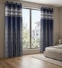 Blue Silk Abstract 7Ft Light Filtering Eyelet Door Curtains 2Pcs