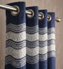 Blue Silk Abstract 7Ft Light Filtering Eyelet Door Curtains 2Pcs