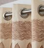 Cream Polyester Floral 7Ft Light Filtering Eyelet Door Curtains 2Pcs