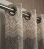 Grey Poly Cotton Floral 7Ft Light Filtering Eyelet Door Curtains 2Pcs
