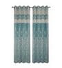 Aqua Polyester Floral 9Ft Light Filtering Eyelet Long Door Curtains 2Pcs