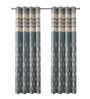 Aqua Polyester Geometric 9Ft Light Filtering Eyelet Long Door Curtains 2Pcs
