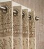 Beige Poly Cotton Floral 9Ft Light Filtering Eyelet Long Door Curtains 2Pcs