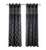 Blue Polyester Floral 9Ft Light Filtering Eyelet Long Door Curtains 2Pcs