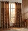 Coffee Polyester Floral 9Ft Light Filtering Eyelet Long Door Curtains 2Pcs