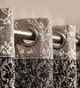 Coffee Poly Cotton Floral 9Ft Light Filtering Eyelet Long Door Curtains 2Pcs