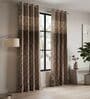 Coffee Poly Cotton Floral 9Ft Light Filtering Eyelet Long Door Curtains 2Pcs