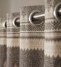 Coffee Polyester Geometric 9Ft Light Filtering Eyelet Long Door Curtains 2Pcs