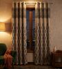Grey Polyester Floral 9Ft Light Filtering Eyelet Long Door Curtains 2Pcs