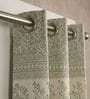 Olive Poly Cotton Floral 9Ft Light Filtering Eyelet Long Door Curtains 2Pcs