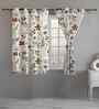 Beige Cotton Floral 5ft Eyelet Window Curtains (2 Pcs)