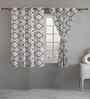 Grey Cotton Floral 5ft Eyelet Window Curtains (2 Pcs)