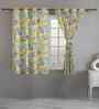Beige Cotton Floral 5ft Eyelet Window Curtains (2 Pcs)