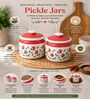 Set Of 2 Red & White 600 ML Ceramic Barni Jar with Lid