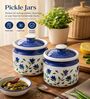 Set Of 2 Blue & White 600 ML Ceramic Barni Jar with Lid