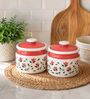 Set Of 2 Red & White 600 ML Ceramic Barni Jar with Lid