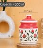 Set Of 2 Red & White 600 ML Ceramic Barni Jar with Lid