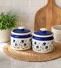 Set Of 2 Blue & White 600 ML Ceramic Barni Jar with Lid