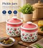 Set Of 2 Red & White 600 ML Ceramic Barni Jar with Lid
