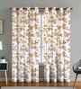 Beige Cotton Floral 7ft Eyelet Door Curtains (2 Pcs)