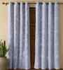 Grey Cotton Floral 7ft Eyelet Door Curtains (2 Pcs)