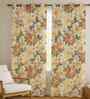 Orange Cotton Floral 7ft Eyelet Door Curtains (2 Pcs)
