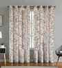 Beige Cotton Floral 7ft Eyelet Door Curtains (2 Pcs)
