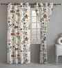 Beige Cotton Floral 9ft Eyelet Long Door Curtains (2 Pcs)