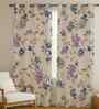 Purple Cotton Floral 9ft Eyelet Long Door Curtains (2 Pcs)