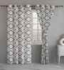 Grey Cotton Floral 9ft Eyelet Long Door Curtains (2 Pcs)