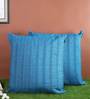 Blue Jute Striped 24x24 inches Cushion Cover (2Pc)