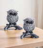 Set of 2 Antique Black and White Owl Figurines 3.4 Inch