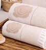Set Of 2 Beige Cotton Bath & Hand Towels Set