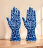 Set of 2 Blue & White Evil Eye Hand Showpieces 9 Inch