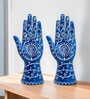 Set of 2 Blue & White Evil Eye Hand Showpieces 9 Inch