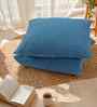Set Of 2 Blue Cotton Slub Solid Cushion Covers