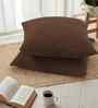 Set Of 2 Brown Cotton Slub Solid Cushion Covers