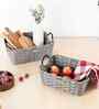 Set Of 2 Charcoal Plastic  Rectangular Wicker Organiser