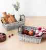 Set Of 2 Grey Plastic  Rectangular Wicker Organiser