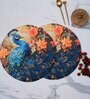 Set Of 2 Handcrafted Round Jute Table Mat With Vibrant Peacock Design
