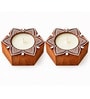 Set of 2 Handcrafted Wooden Tealight Candle Holders with Mandala Lotus Design