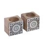 Set Of 2 Mangowood Cube Tealight Holders