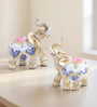 Set of 2 Offwhite & Gold-Toned Elephant Figurine Showpiece