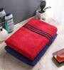 Set of 2 Red & Navy Blue Cotton 400 GSM Bath Towels