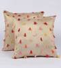 Set of 2 Solid Colour Art Silk Beige Cushion Covers 16 x 16 inches