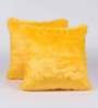Set of 2 Solid Colour Fur Yellow Cushion Covers 16 x 16 inches