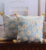 Set of 2 Whimsical Daisy Embroidered Throw Cushion Covers (18x18)
