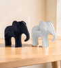 Set of 2 White & Black Elephant Figurine Showpiece